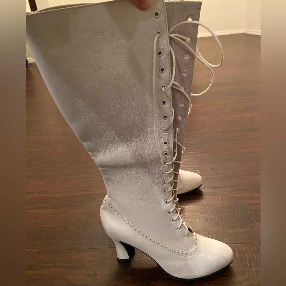 Tall White Leather Dance Boots